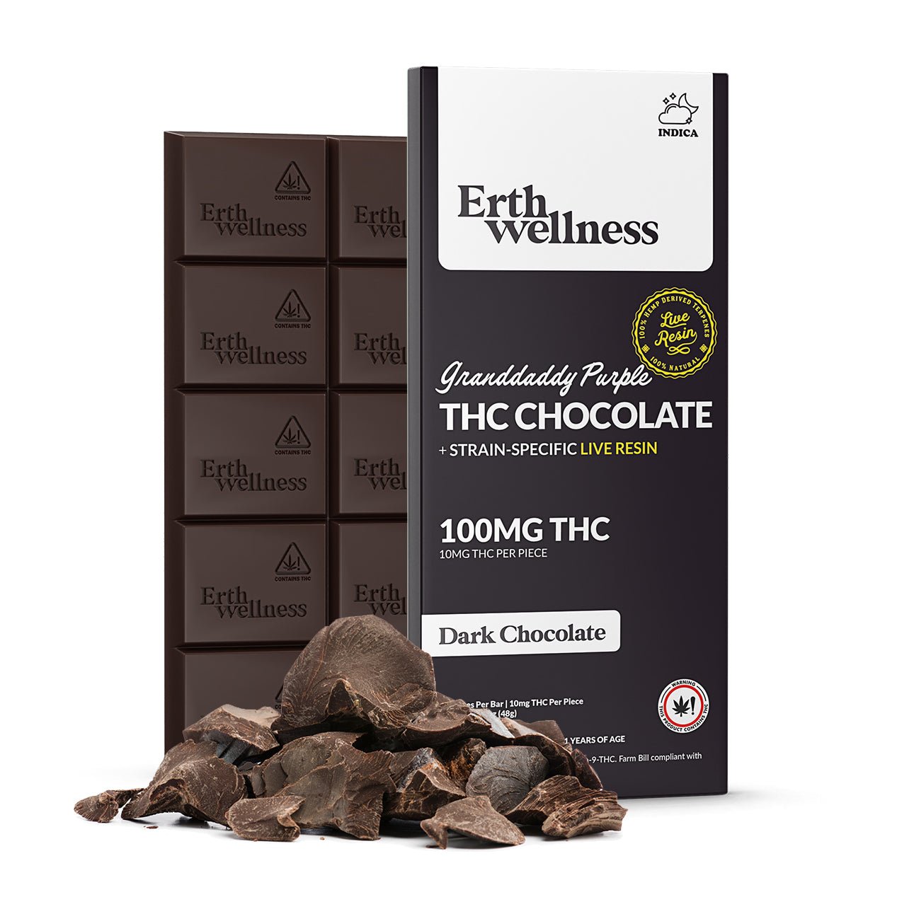 Erth Wellness Δ9 THC Chocolate Bar – Granddaddy Purple (Indica, Live Resin, 100mg)